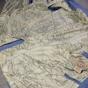 L VTG Haband L Blue Chambray Sport Coat Novelty Map Lining Travel-Core Archive L